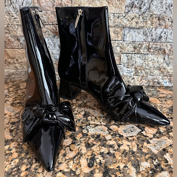 Larroude Mini Black Booties With Bow Detail - Picture 2 of 7